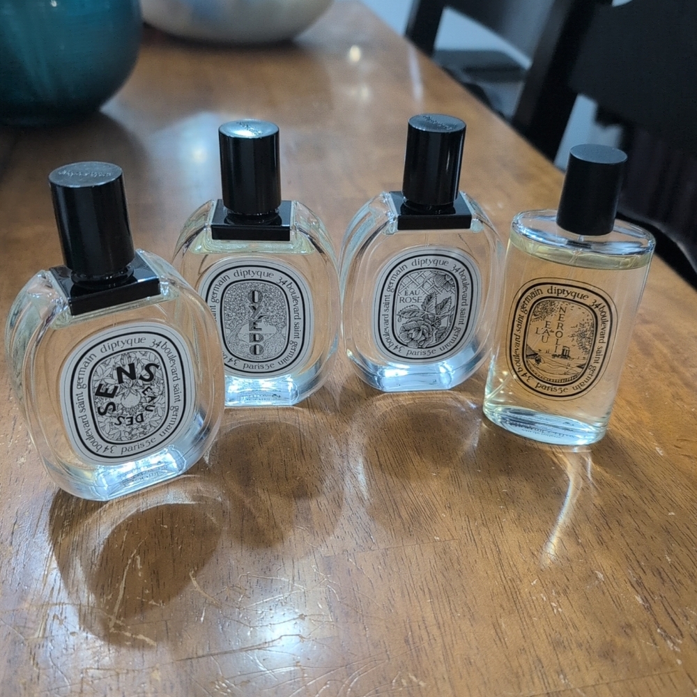 Diptyque 3.4 Oz Bundle Of 4, Euc Eau Rose, Des Sens, Oyedo & 34 Boulevard St...